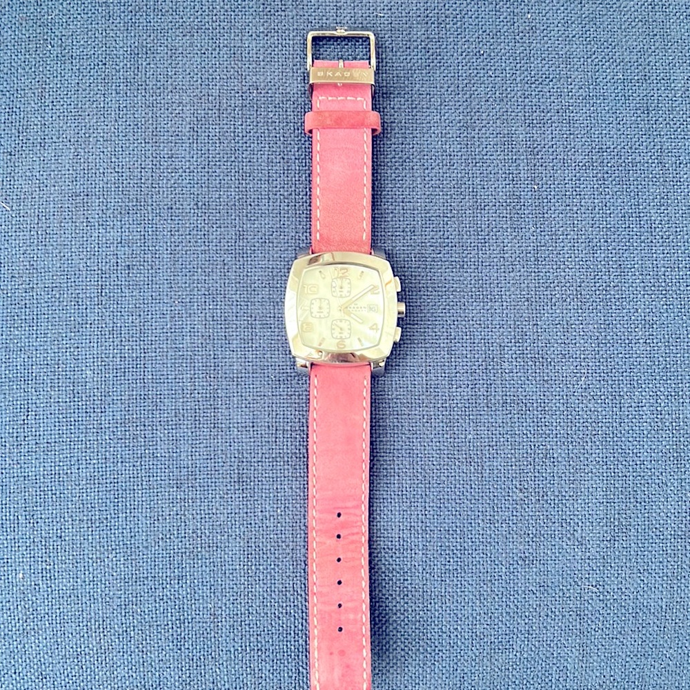 Skagen pink and silver watch
